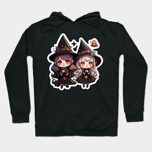 Two Cute Witches Halloween Hats Goth Hoodie by Fiery Shirt
